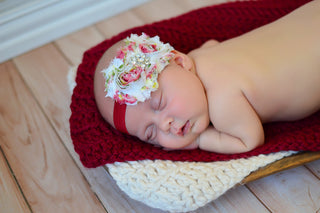 Cranberry Red & Cream | newborn photo prop layering baby blanket, basket stuffer, bucket filler