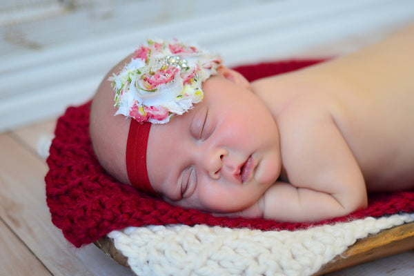 Cranberry Red & Cream | newborn photo prop layering baby blanket, basket stuffer, bucket filler