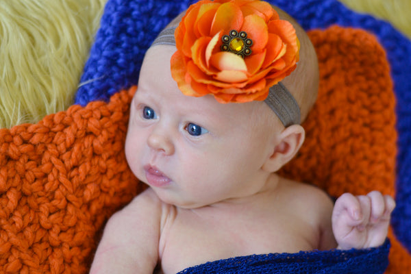 Orange Pumpkin & Cobalt Blue | newborn photo prop layering baby blanket, basket stuffer, bucket filler