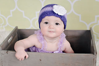 6 to 9 Month Purple, Grape, Lavender, & White Striped Flapper Beanie