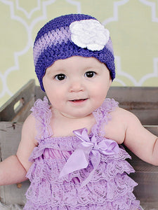 6 to 9 Month Purple, Grape, Lavender, & White Striped Flapper Beanie by Two Seaside Babes