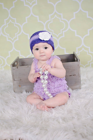 6 to 9 Month Purple, Grape, Lavender, & White Striped Flapper Beanie