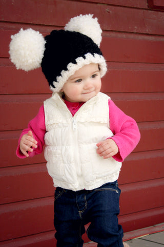 Black & white giant pom pom hat