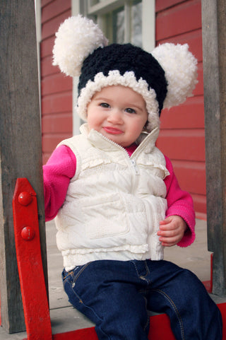 Black & white giant pom pom hat