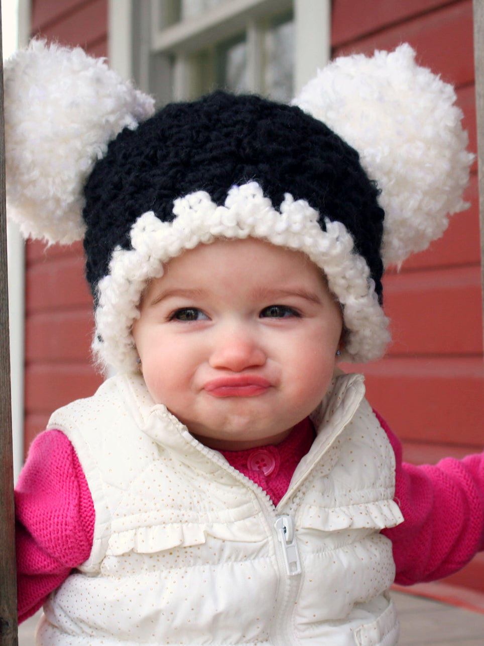 Black & white giant pom pom hat by Two Seaside Babes