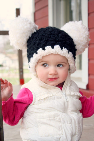 Black & white giant pom pom hat