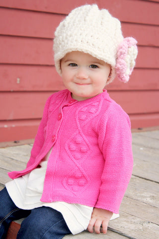 1T to 2T Cream & Pink Blossom | chunky crochet flower beanie, thick winter hat | baby, toddler, girl's, women's sizes