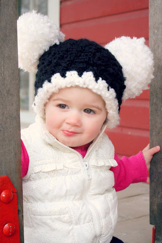 Black & white giant pom pom hat