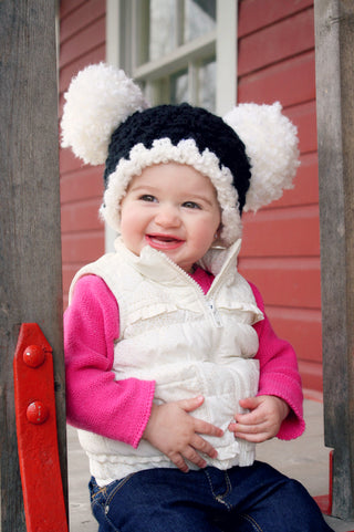 Black & white giant pom pom hat