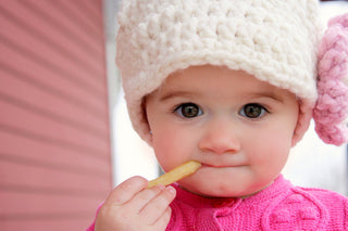 1T to 2T Cream & Pink Blossom | chunky crochet flower beanie, thick winter hat | baby, toddler, girl's, women's sizes