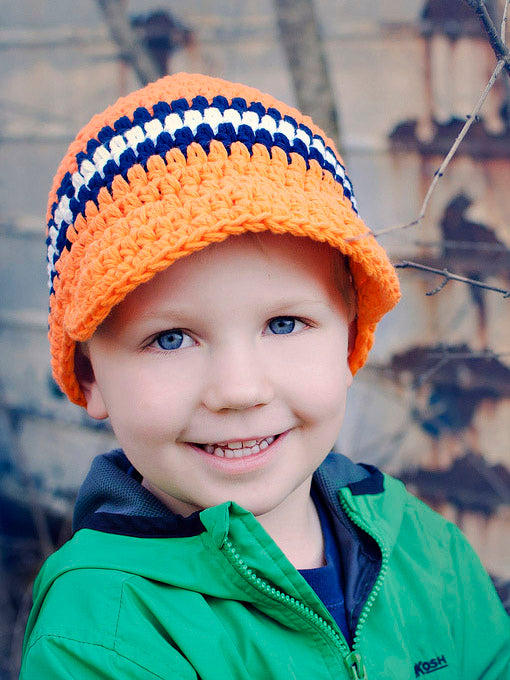 Orange, navy blue, white striped visor beanie baby, toddler