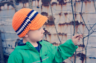 4T to Preteen Orange, Navy Blue, & White Striped Visor Beanie