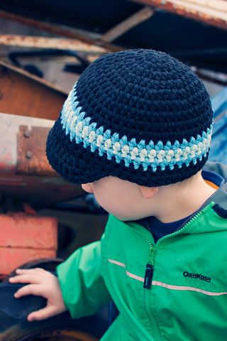 4T to Preteen Navy Blue, Bright Blue, & Aqua Blue Striped Visor Beanie 