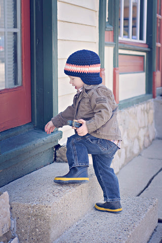 2T to 4T Navy Blue, Tangerine, & White Striped Visor Beanie