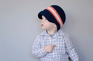 2T to 4T Navy Blue, Tangerine, & White Striped Visor Beanie