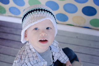 2T to 4T White, Aqua Blue, & Navy Blue Striped Visor Beanie