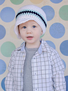 2T to 4T White, Aqua Blue, & Navy Blue Striped Visor Beanie by Two Seaside Babes