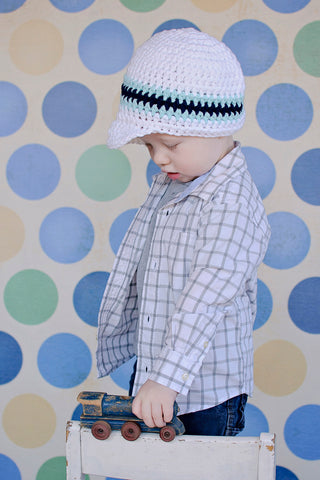 2T to 4T White, Aqua Blue, & Navy Blue Striped Visor Beanie