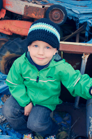 4T to Preteen Navy Blue, Bright Blue, & Aqua Blue Striped Visor Beanie 