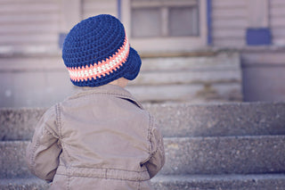 2T to 4T Navy Blue, Tangerine, & White Striped Visor Beanie