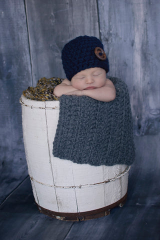 Navy blue button beanie baby hat