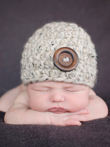 Oatmeal button beanie baby hat by Two Seaside Babes