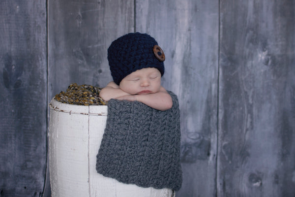 Navy blue button beanie baby hat