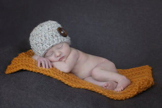 Oatmeal button beanie baby hat