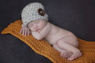 Oatmeal button beanie baby hat