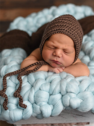 Taupe newborn baby bonnet by Two Seaside Babes