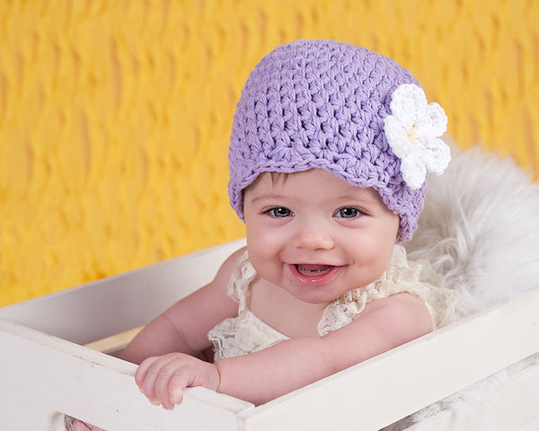 Lavender flapper beanie hat | 34 flower colors available