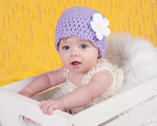 Lavender flapper beanie hat | 40 flower colors available