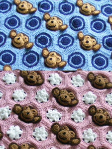 Crochet patterns baby boy & girl monkey face motif PDF digital download by Two Seaside Babes