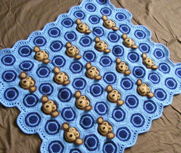 Crochet pattern baby boy monkey face & circles motif PDF digital download by Two Seaside Babes
