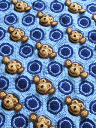 Crochet pattern baby boy monkey face & circles motif PDF digital download by Two Seaside Babes