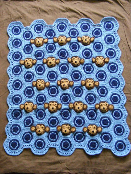 Crochet pattern baby boy monkey face & circles motif PDF digital download by Two Seaside Babes