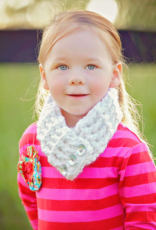 4T to Preteen Kids White Sparkle Button Scarf