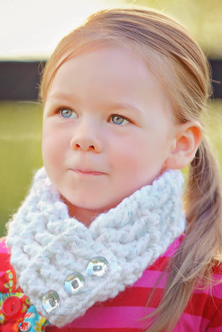 4T to Preteen Kids White Sparkle Button Scarf