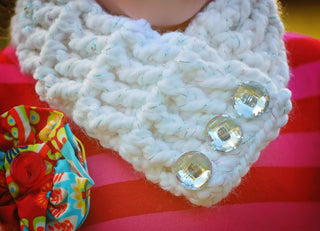 4T to Preteen Kids White Sparkle Button Scarf