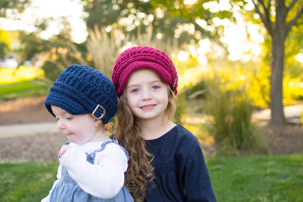 4T to Preteen Red Wine and 1T to 2T Navy Blue Buckle Newsboy Caps