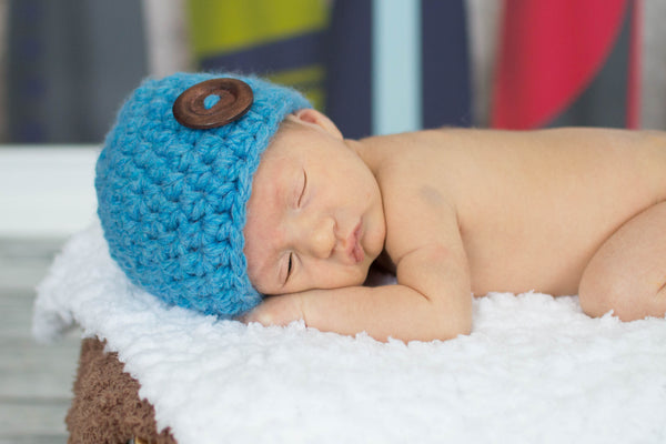 Cornflower blue button beanie baby hat
