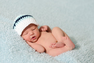 Newborn White, Aqua Blue, & Navy Blue Striped Visor Beanie