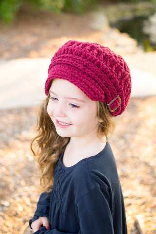 4T to Preteen Red Wine Buckle Newsboy Cap