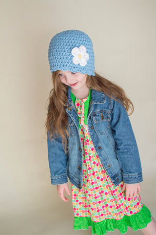 Light blue flapper beanie hat | 40 flower colors available