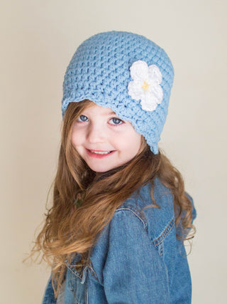 Light blue flapper beanie hat | 40 flower colors available