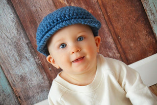 6 to 9 Month Denim Blue | Irish wool Donegal newsboy hat, flat cap, golf hat | newborn, baby, toddler, boy, & men's sizes