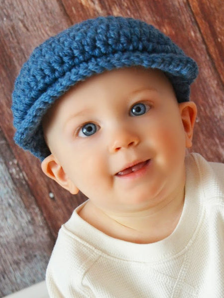 6 to 9 Month Denim Blue | Irish wool Donegal newsboy hat, flat cap, golf hat | newborn, baby, toddler, boy, & men's sizes by Two Seaside Babes