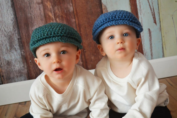 6 to 9 Month Heather Green & Denim Blue | Irish wool Donegal newsboy hat, flat cap, golf hat | newborn, baby, toddler, boy, & men's sizes