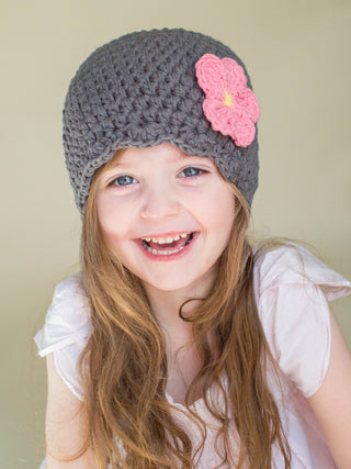 Gray flapper beanie hat | 40 flower colors available