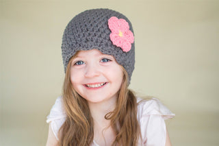 Gray flapper beanie hat | 40 flower colors available